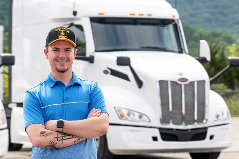 Proud military veteran in front of TEL truck